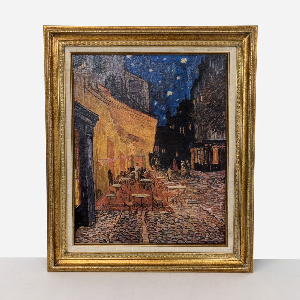 framed oil painting of a cafe terrace in paris