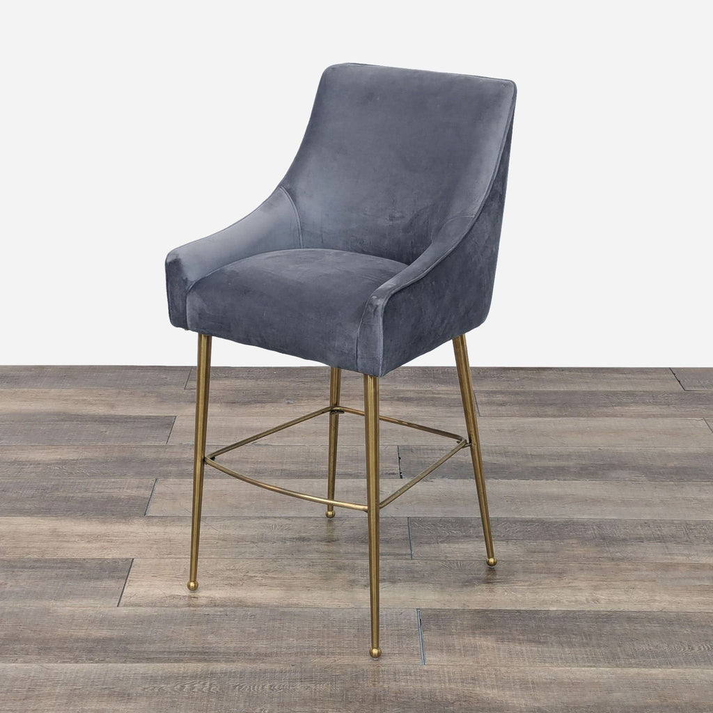 TOV Gray Velvet Bar Height Stool