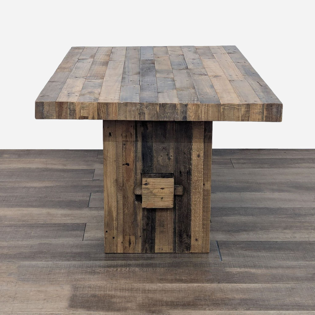 the reclaimed wood coffee table is made from reclaimed wood.