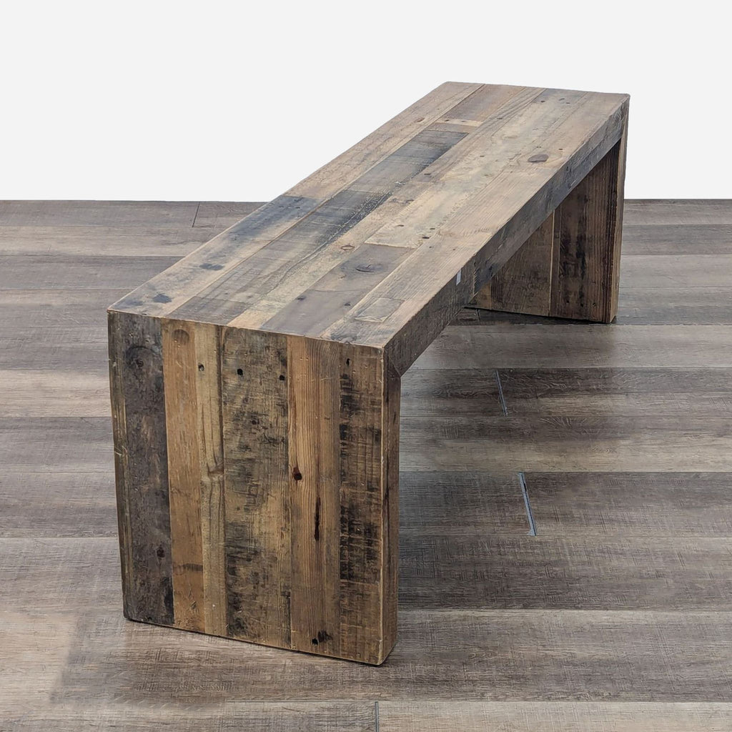 the reclaimed wood bench is made from reclaimed wood.