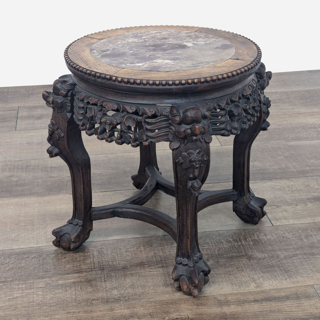 Antique Chinese Carved Accent Table with Marble Top