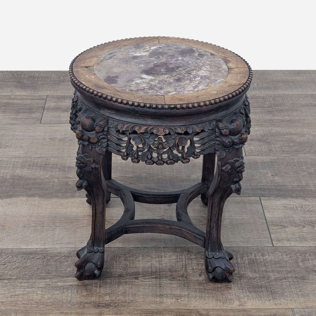 Antique Chinese Carved Accent Table with Marble Top