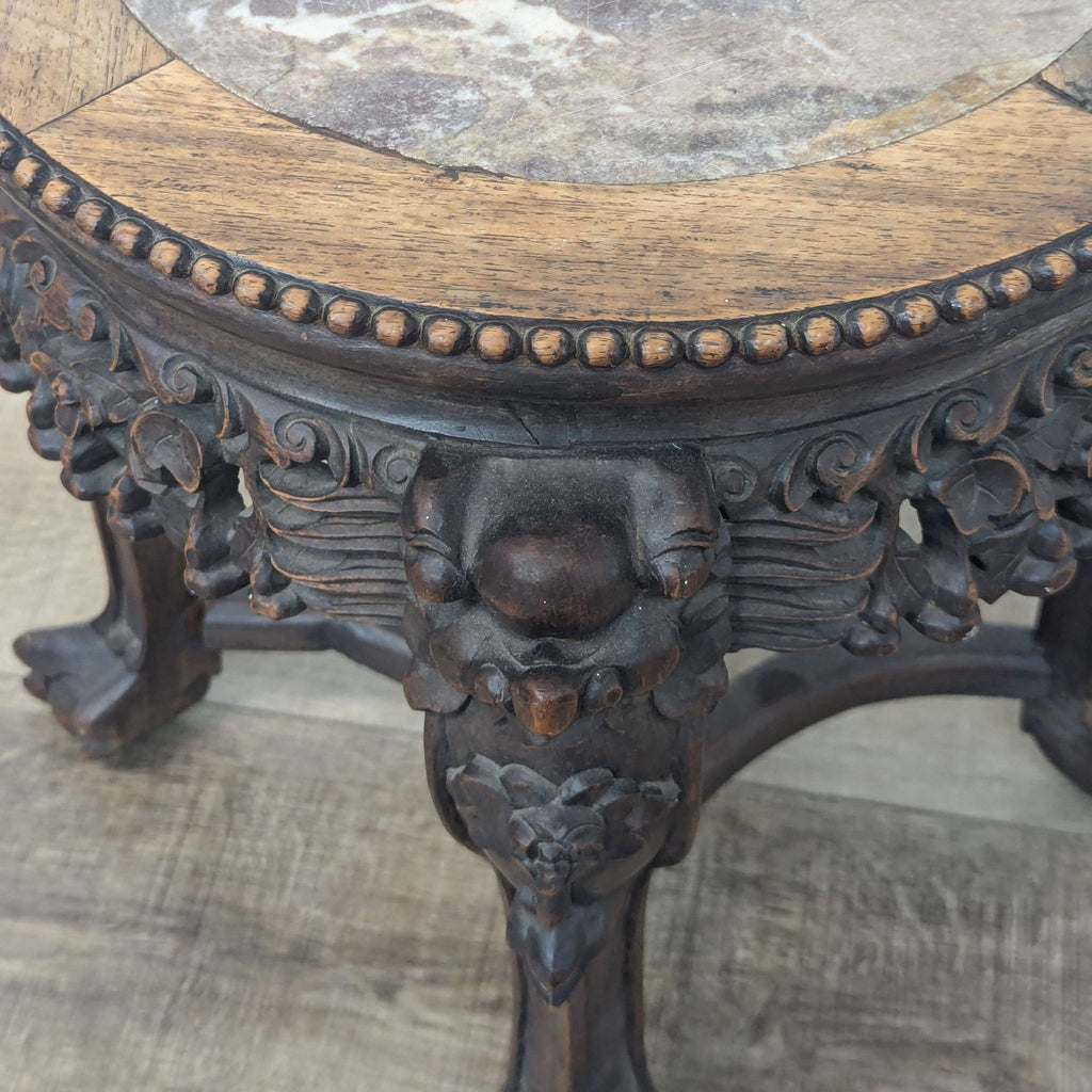 Antique Chinese Carved Accent Table with Marble Top