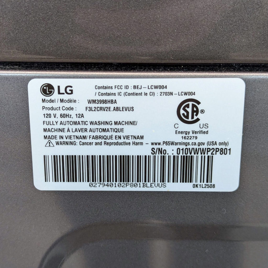 LG Smart Front Load Washer/Dryer Combo with TurboWash Technology