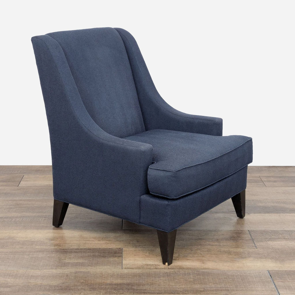 Ethan Allen Blue Tweed Wing Chair