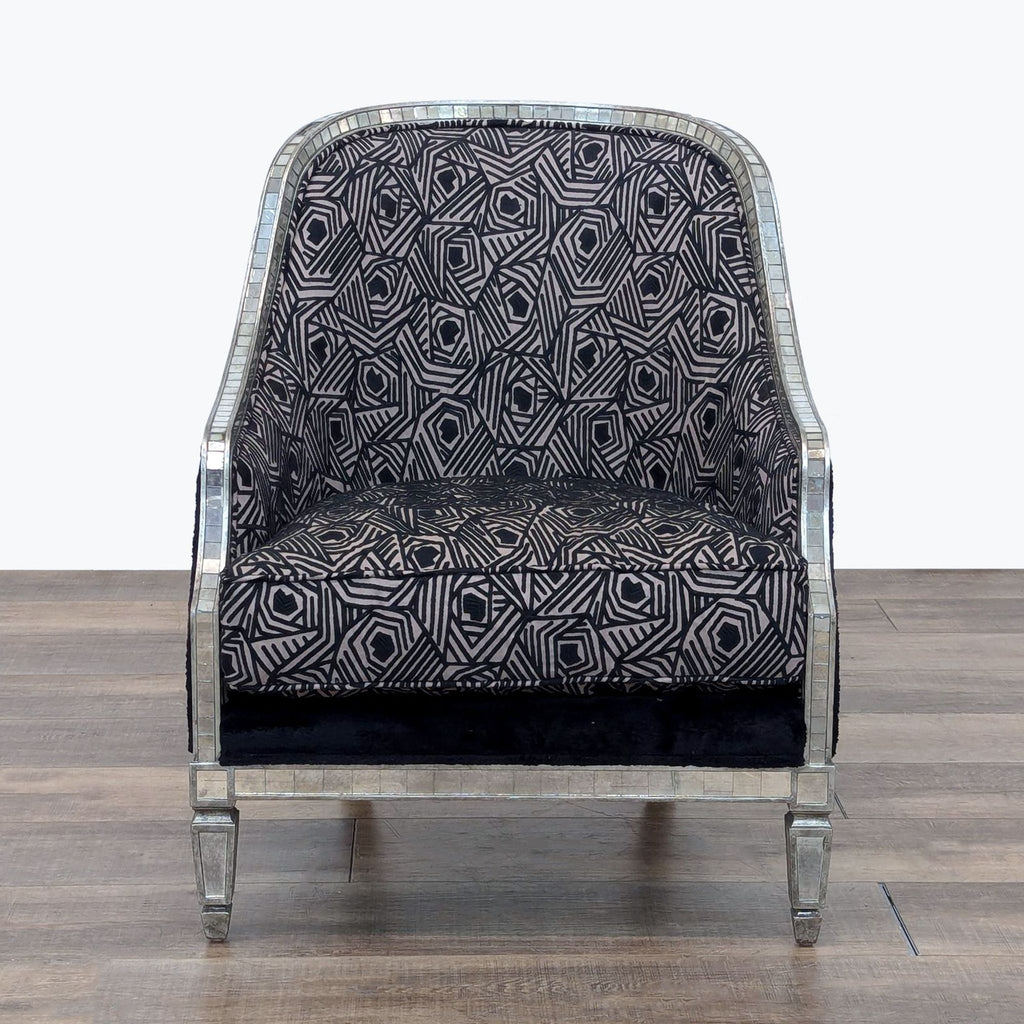 Geometric Lounge Chair with Mirrored Trim