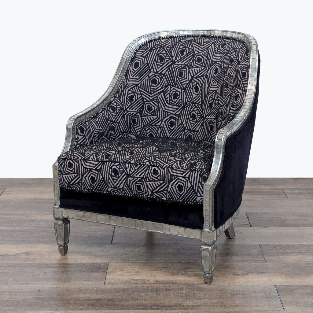 Geometric Lounge Chair with Mirrored Trim