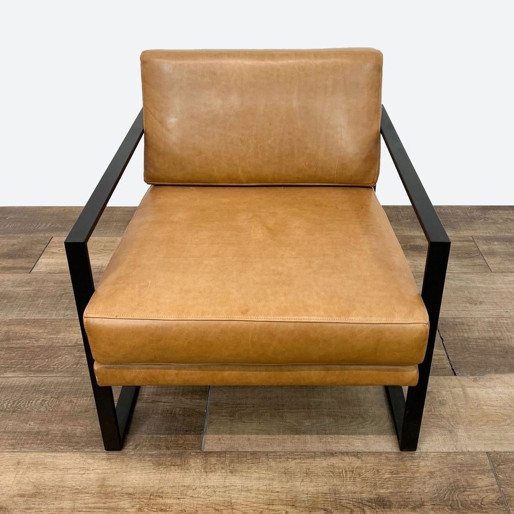 a pair of leather lounge chairs in the style of [ unused0 ]