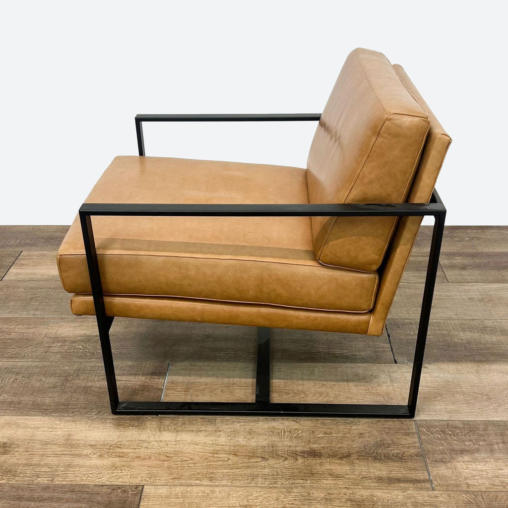 a pair of leather lounge chairs in the style of [ unused0 ]