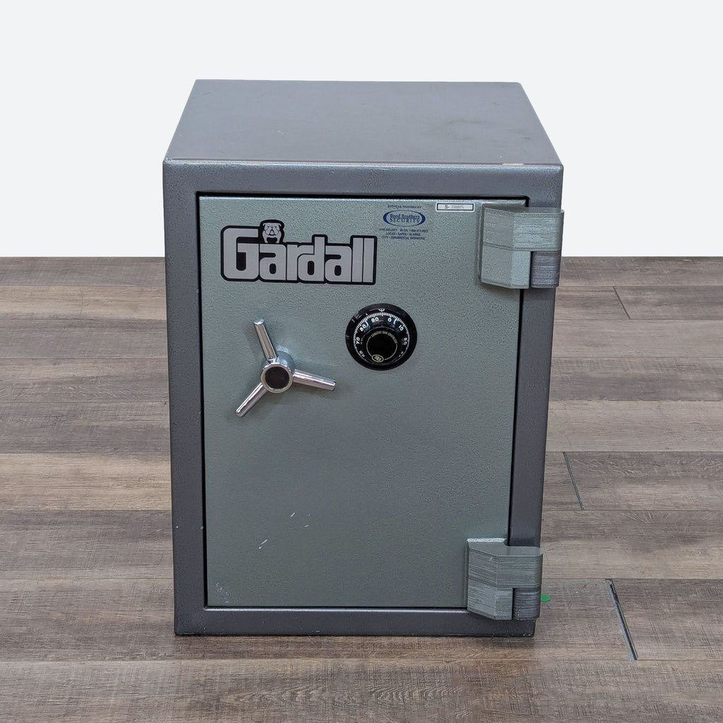 a safe with a safe on a wooden table.