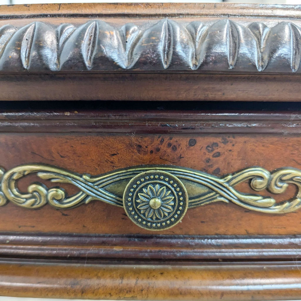 a close up of a drawer with a floral design