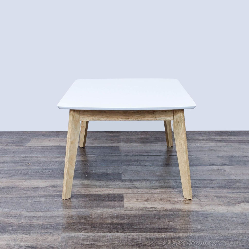 Modern Dining Table with White Top and Wooden Legs