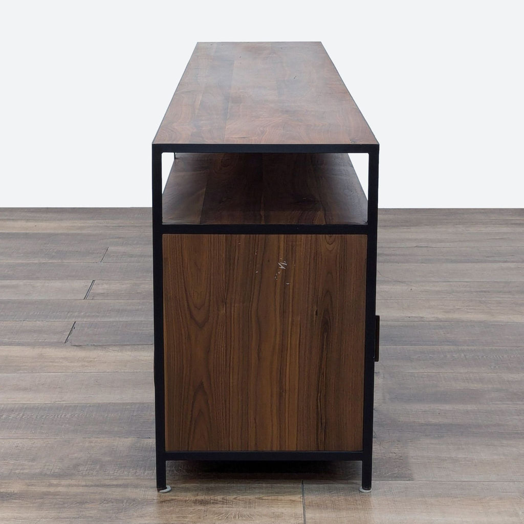 a side table with a dark walnut finish.