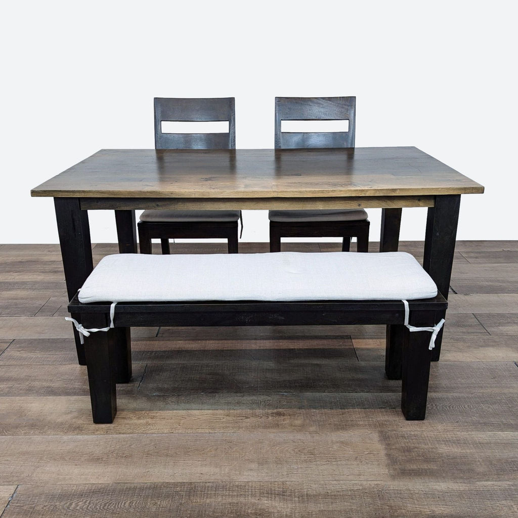 Crate and Barrel Rustic Wood Dining Set with Bench and Chairs