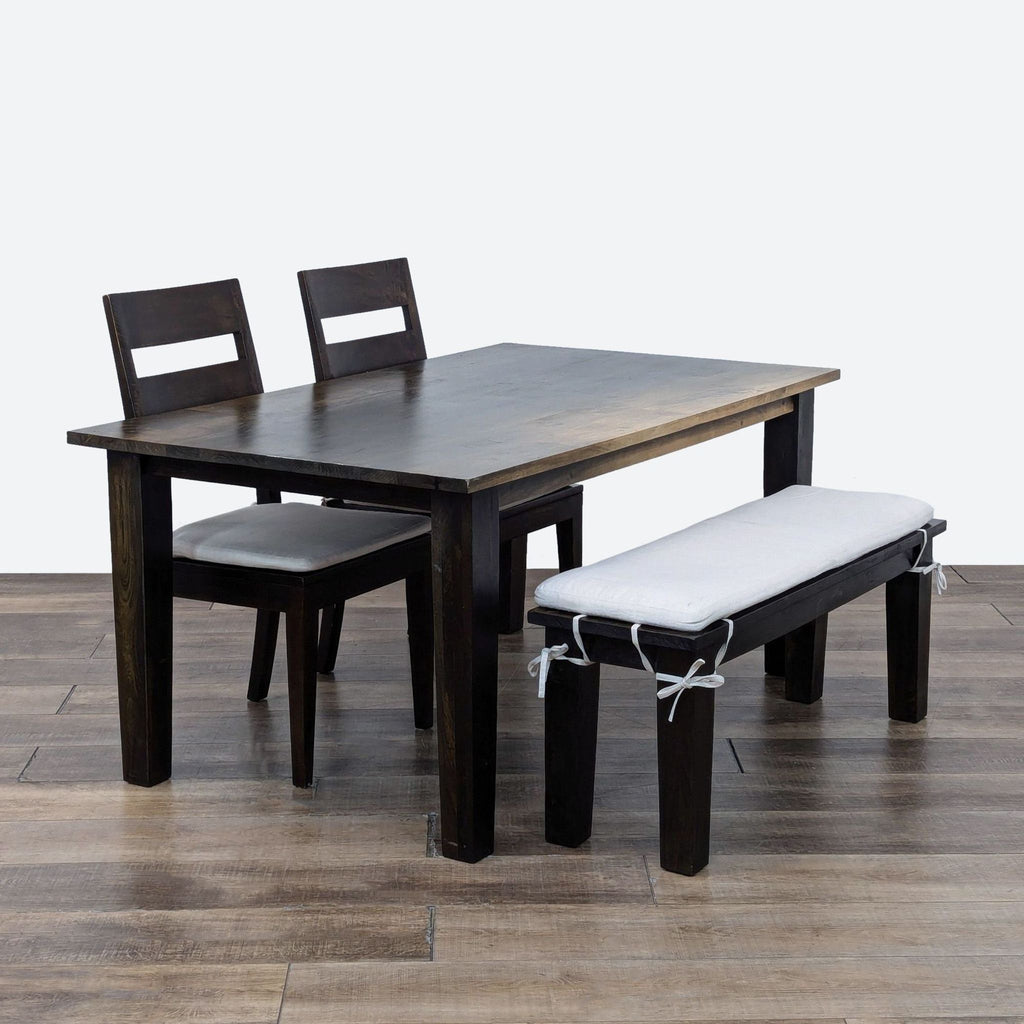 Crate and Barrel Rustic Wood Dining Set with Bench and Chairs