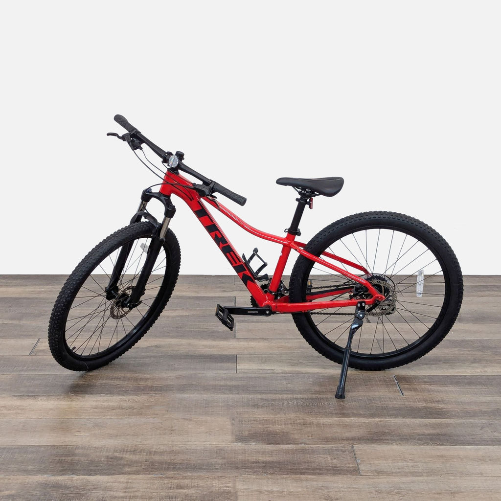 the bike is a red and black color.