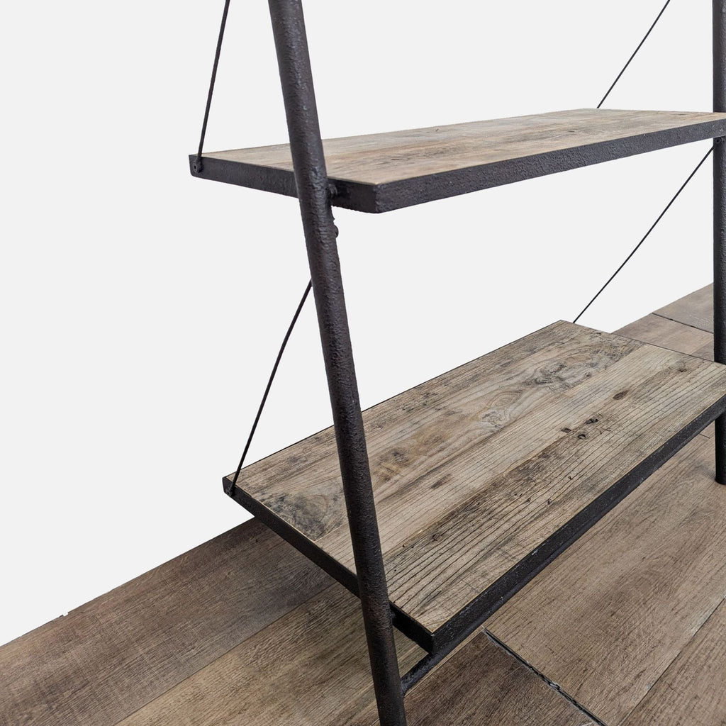 the industrial style of this industrial style shelf is made from reclaimed wood and metal.