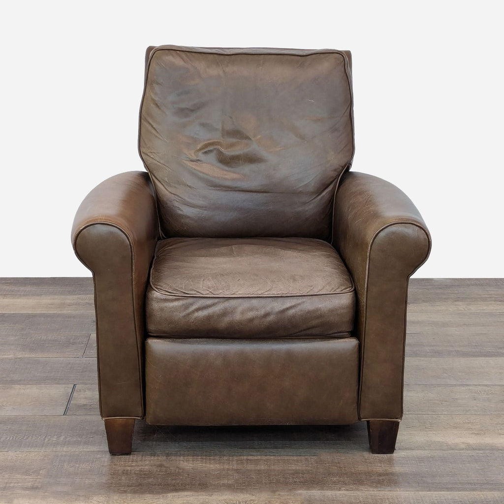 a leather chair with a square back