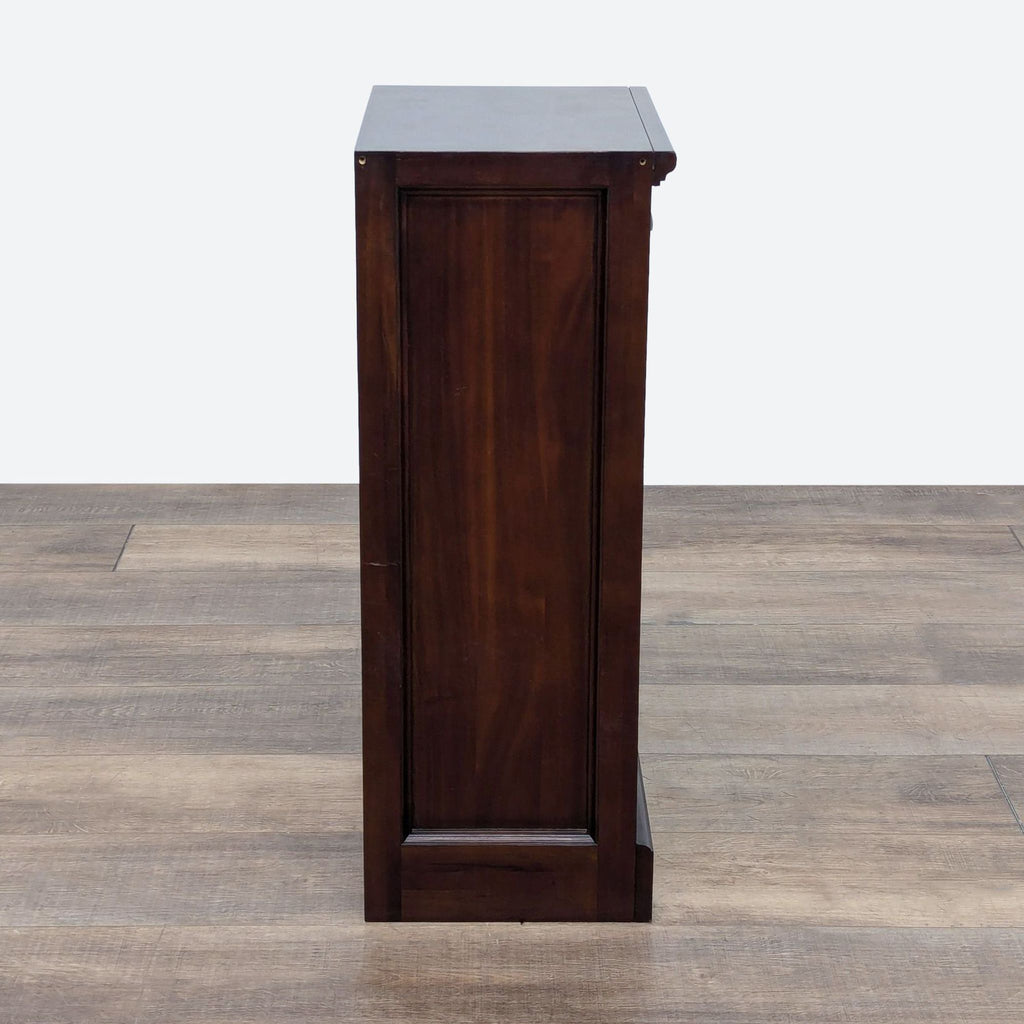 a dark wood podium with a dark brown finish