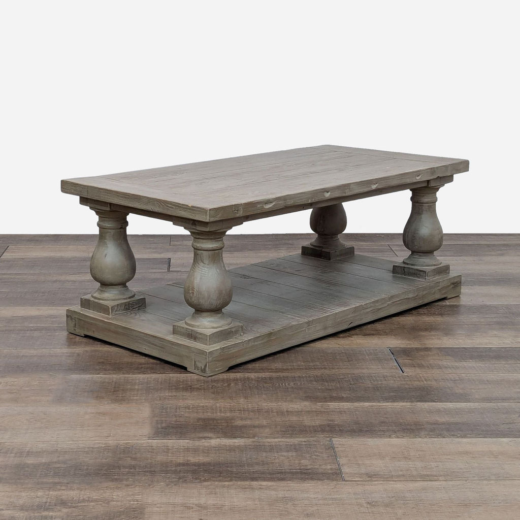 a rustic coffee table with a rustic finish.