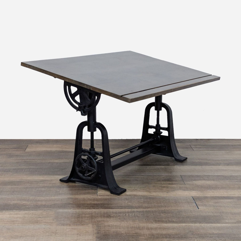 the [ unused0 ] table is a vintage industrial style table with a steel frame and a steel