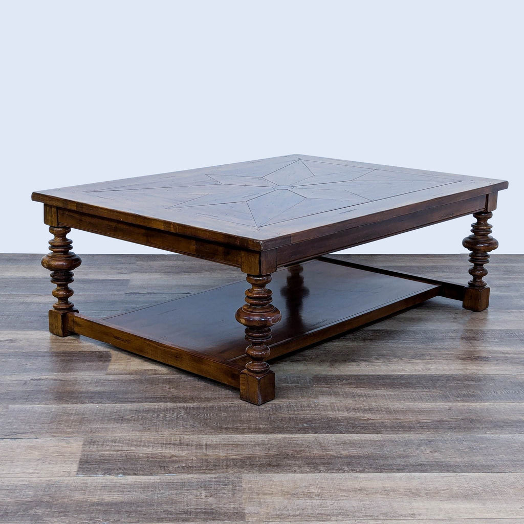 a coffee table with a wooden top and a wooden top.