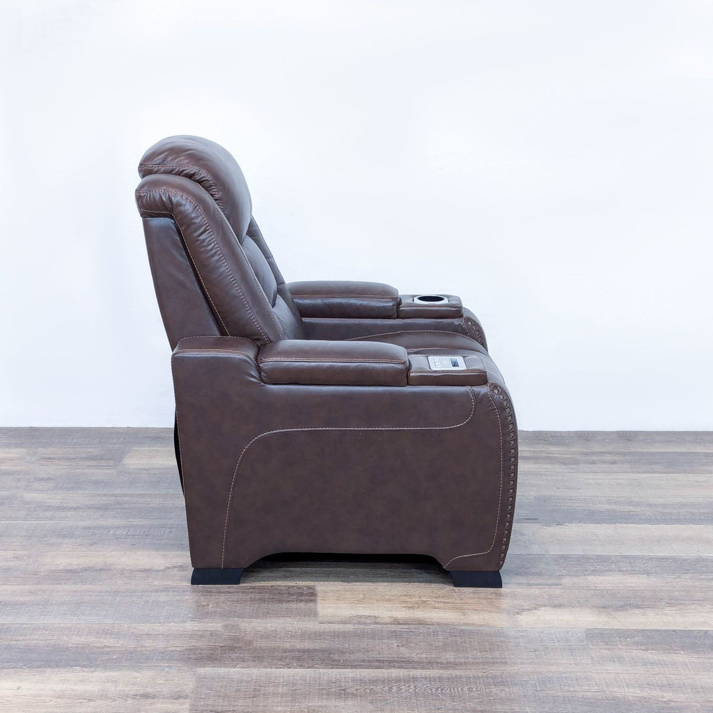 The Man-Den Triple Power Leather Reclining Chair By Ashley Furniture