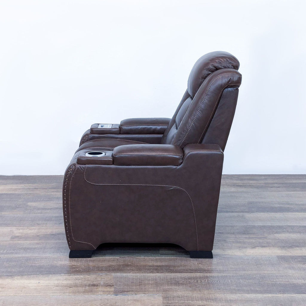 The Man-Den Triple Power Leather Reclining Chair By Ashley Furniture