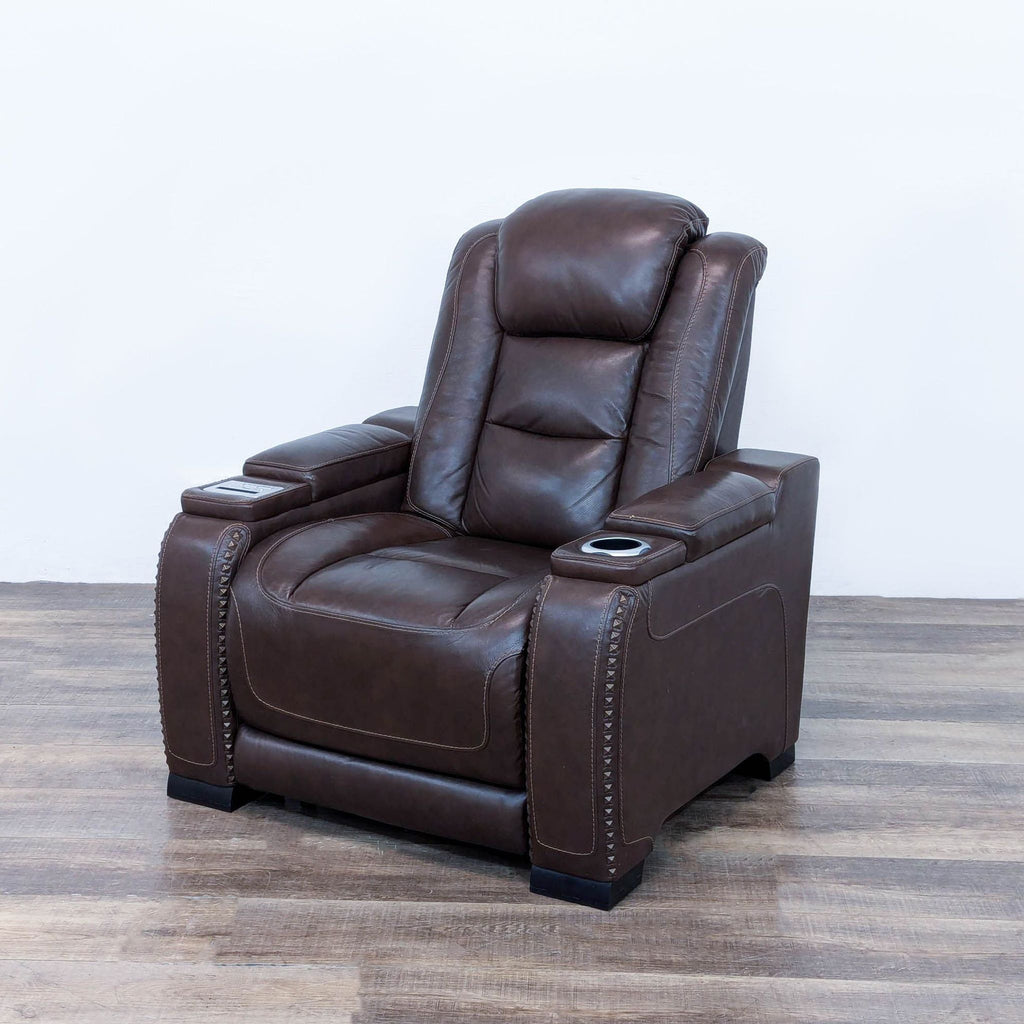 The Man-Den Triple Power Leather Reclining Chair By Ashley Furniture