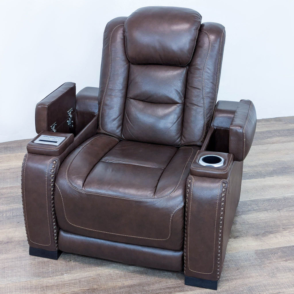 The Man-Den Triple Power Leather Reclining Chair By Ashley Furniture