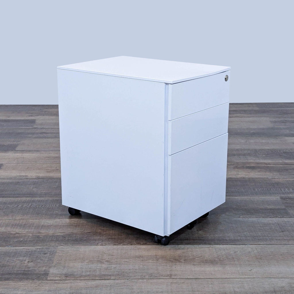 white file cabinet with two drawers on the bottom.