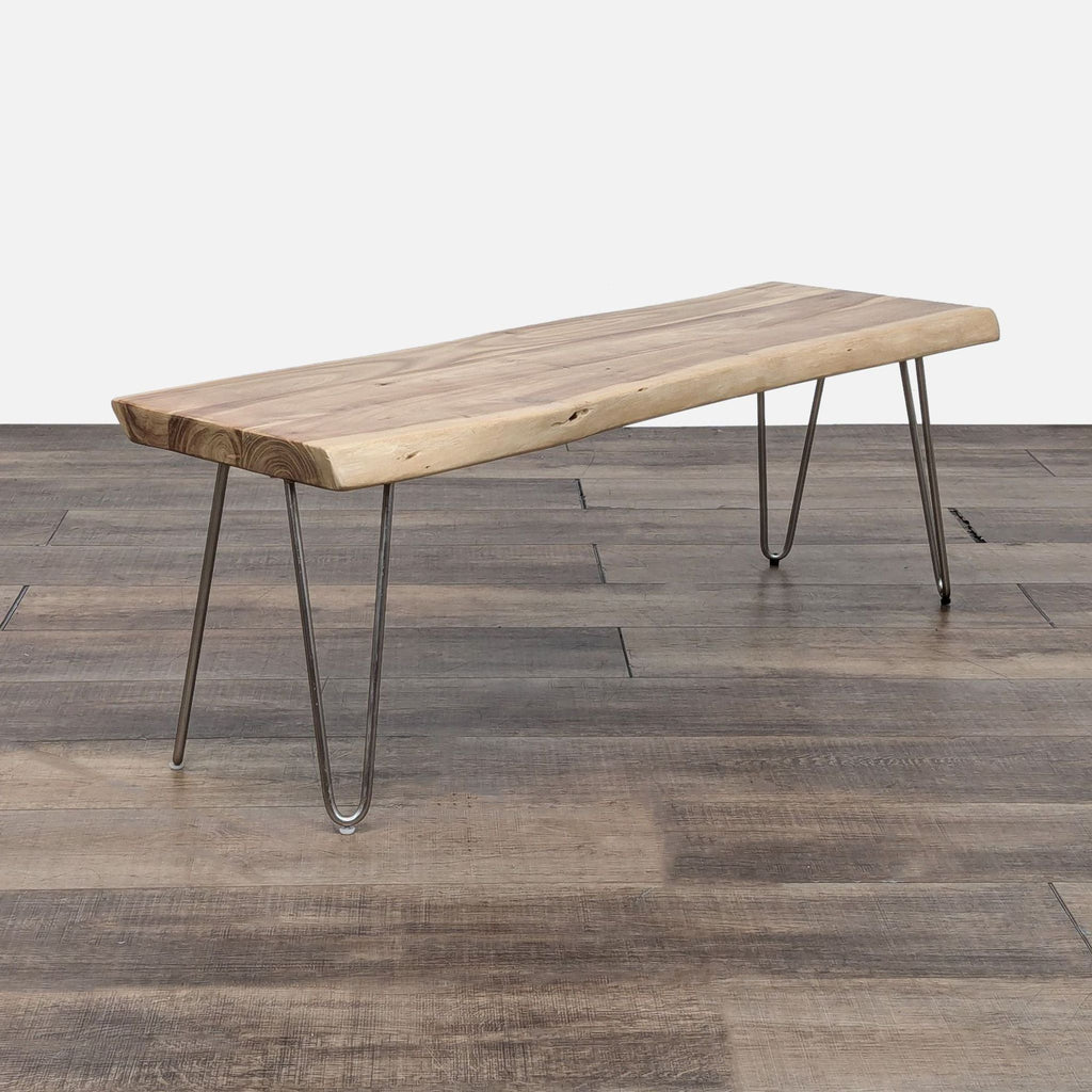 Rustic Wood And Metal Bench With Modern Metal Legs