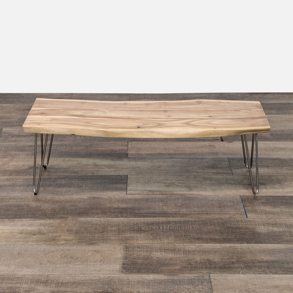 the coffee table is made from a solid wood.