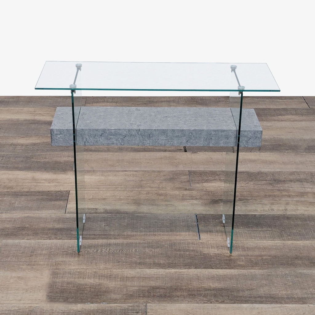 a side table with a glass top and a shelf.