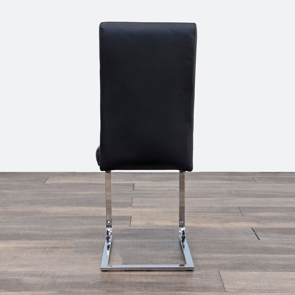 Modern Black Faux Leather Dining Chair with Chrome Base