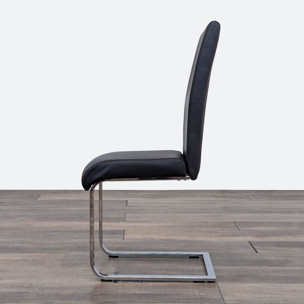 Modern Black Faux Leather Dining Chair with Chrome Base