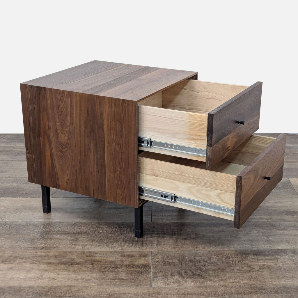 the walnut sideboard is made from walnut and has a drawer for storage.