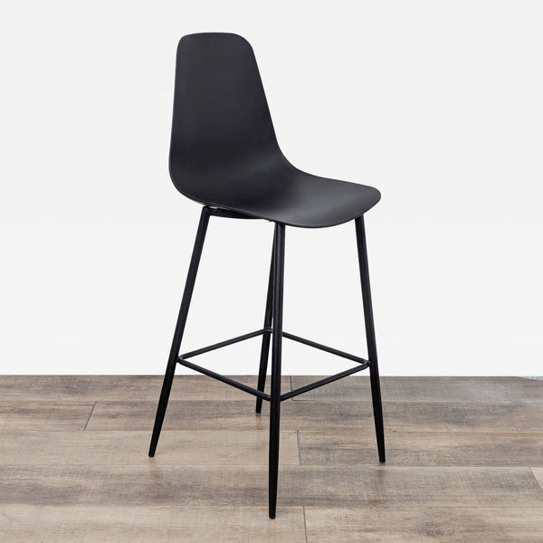 Modern black high-back stool with molded plastic seat and metal legs by Reperch.