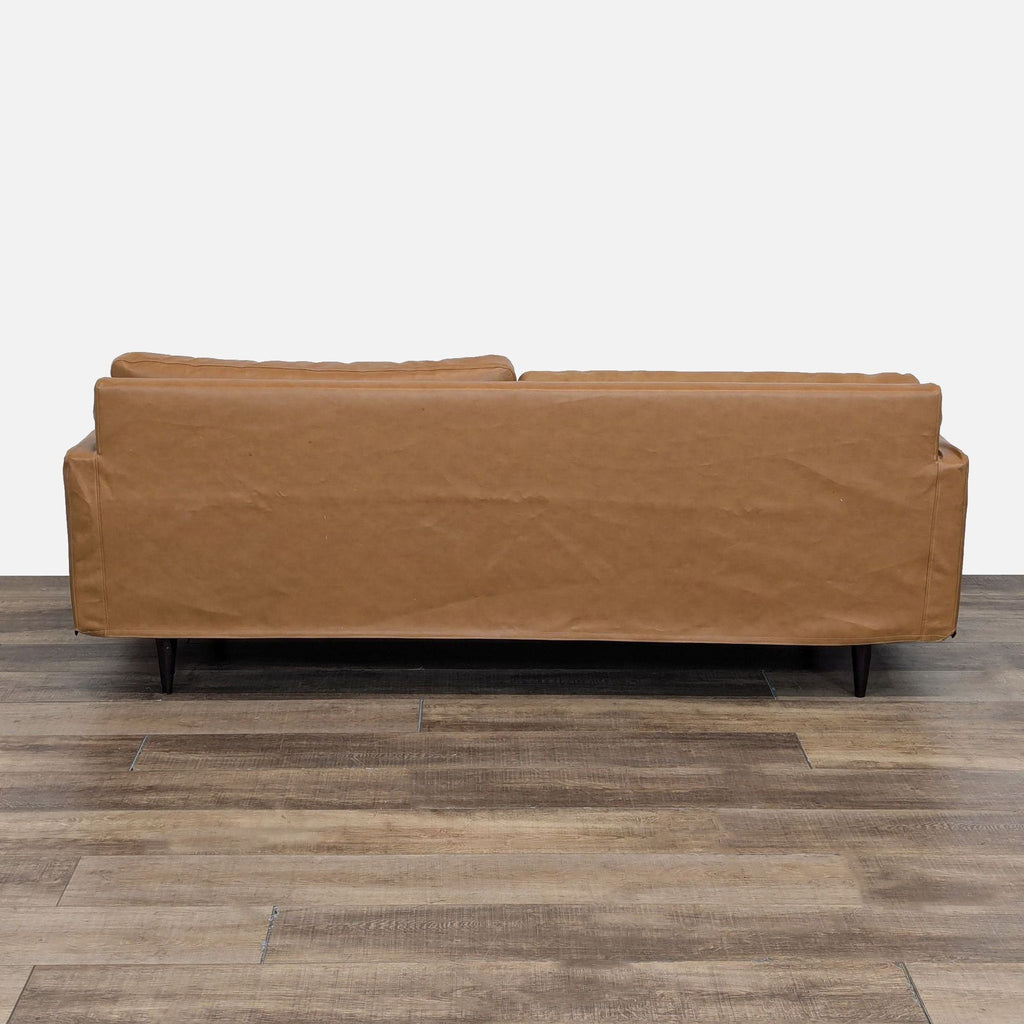 Crate & Barrel Petrie sofa with Custom Camel Colored Vegan Leather Slipcover