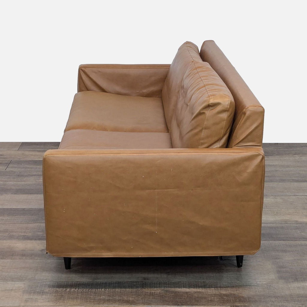 Crate & Barrel Petrie sofa with Custom Camel Colored Vegan Leather Slipcover