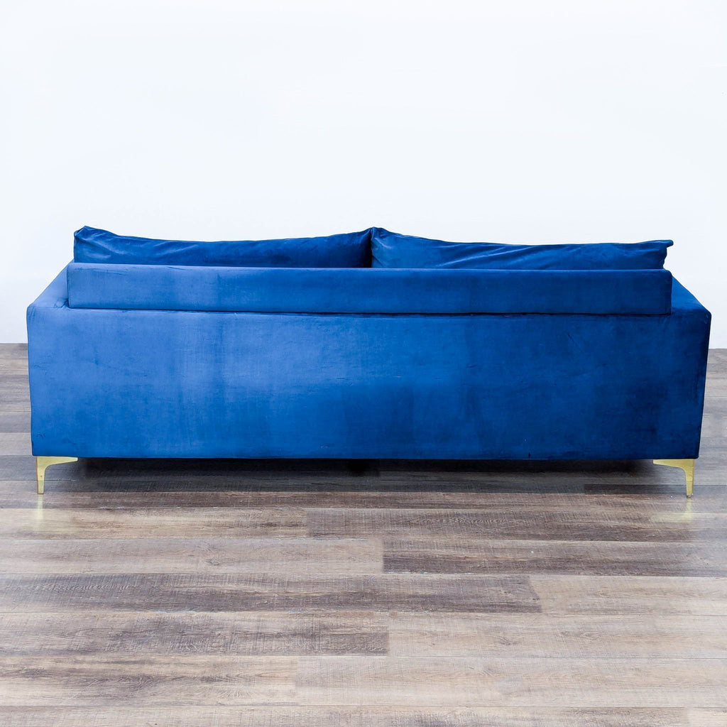 Blue Velvet Loveseat with Metal Feet in a Gold Finish