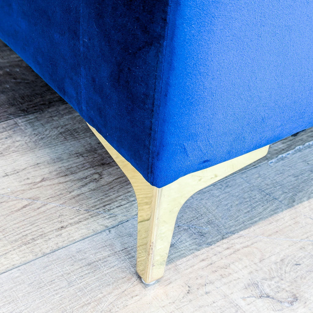 Blue Velvet Loveseat with Metal Feet in a Gold Finish