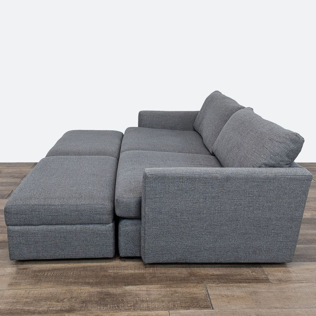 Crate & Barrel Grey Sofa with Storage Ottomans