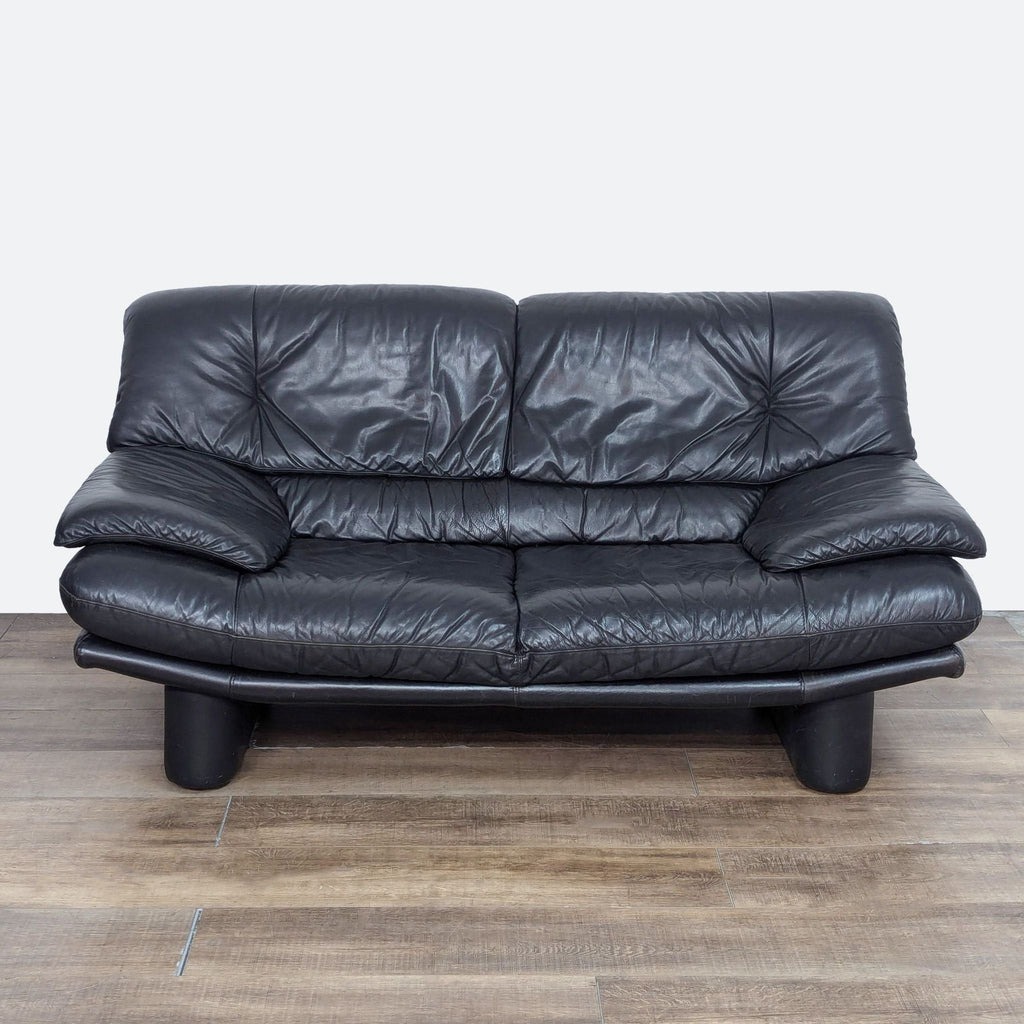 Modern Black Leather Loveseat