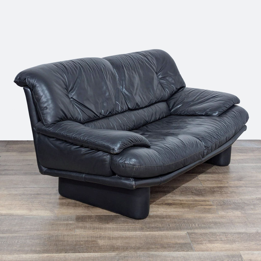 Modern Black Leather Loveseat