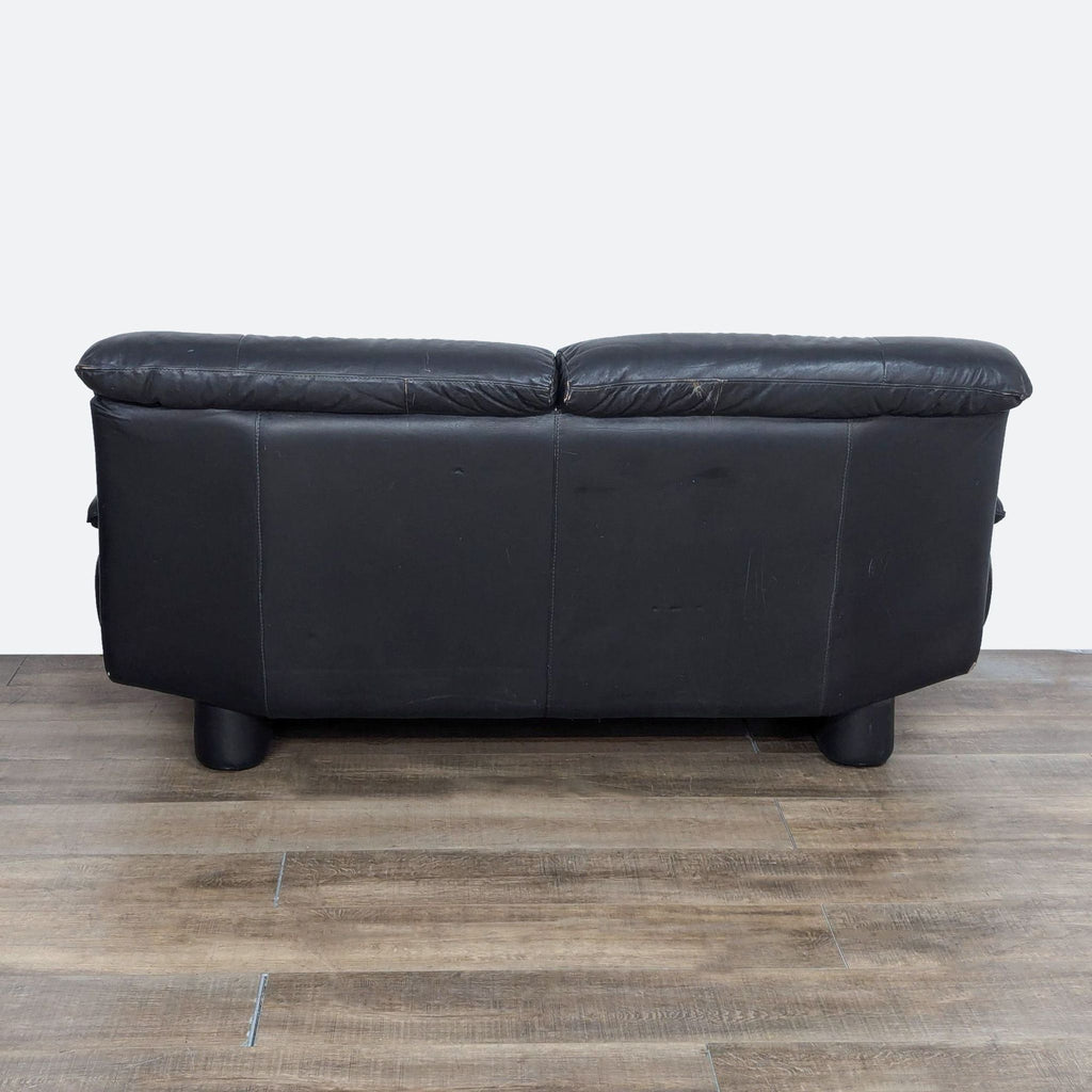 Modern Black Leather Loveseat