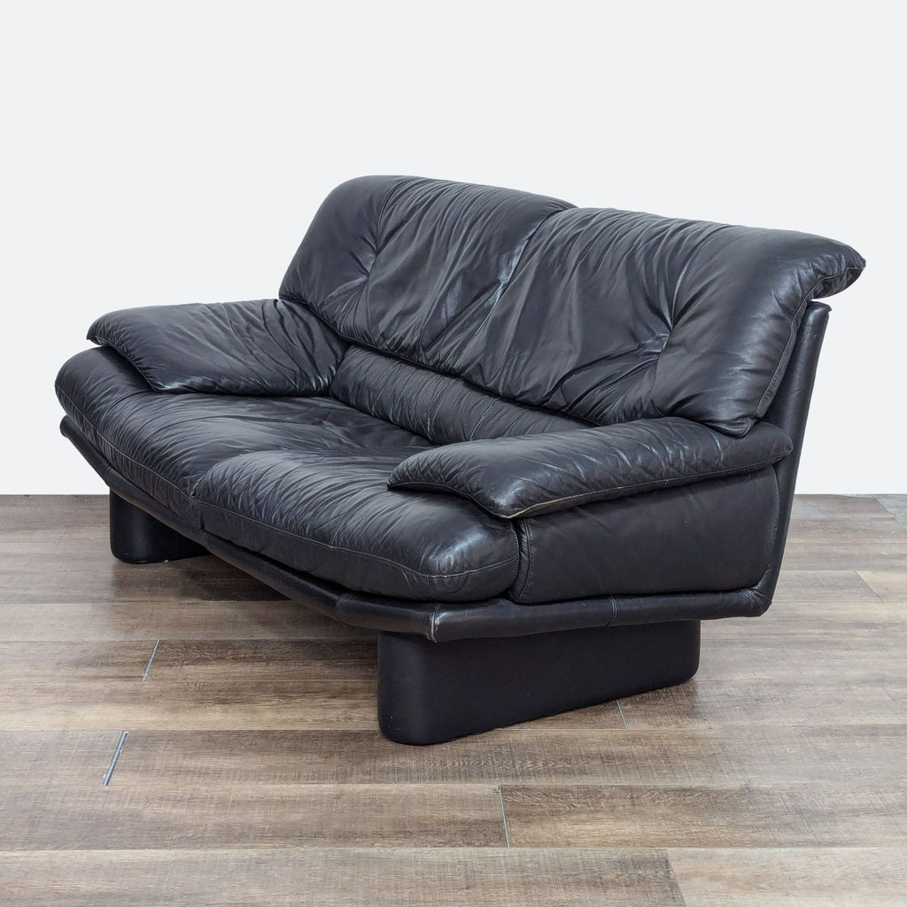 Modern Black Leather Loveseat