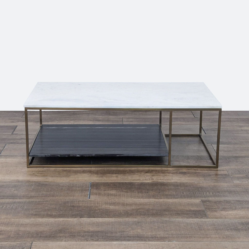 the coffee table is made from a marble top.