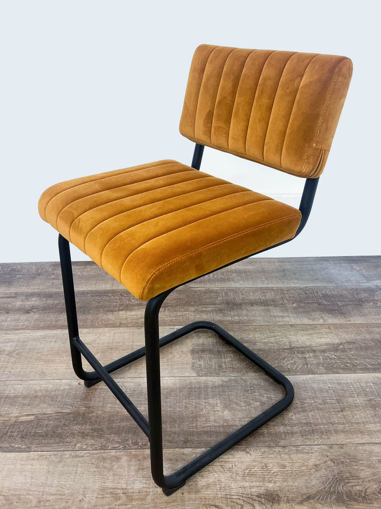 Mid-Century Modern Style Fabric Seat Stool On Black Frame