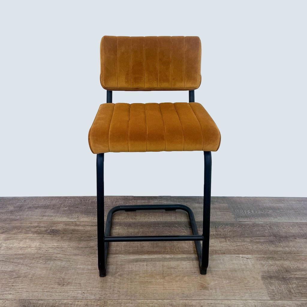 Mid-Century Modern Style Fabric Seat Stool On Black Frame